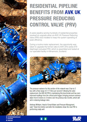 AVK Pressure Reducing Valve (PRV) gives excellent performance in residential area.