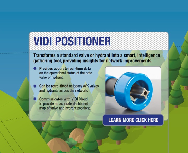 AVK Smart Water VIDI Positioner regularly transmits gate valves network location data and open and closed status. 